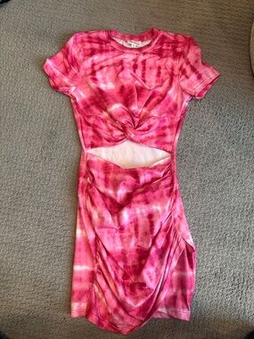 superdown Pink Tie-Dye Knot Front Cutout Mini Dress